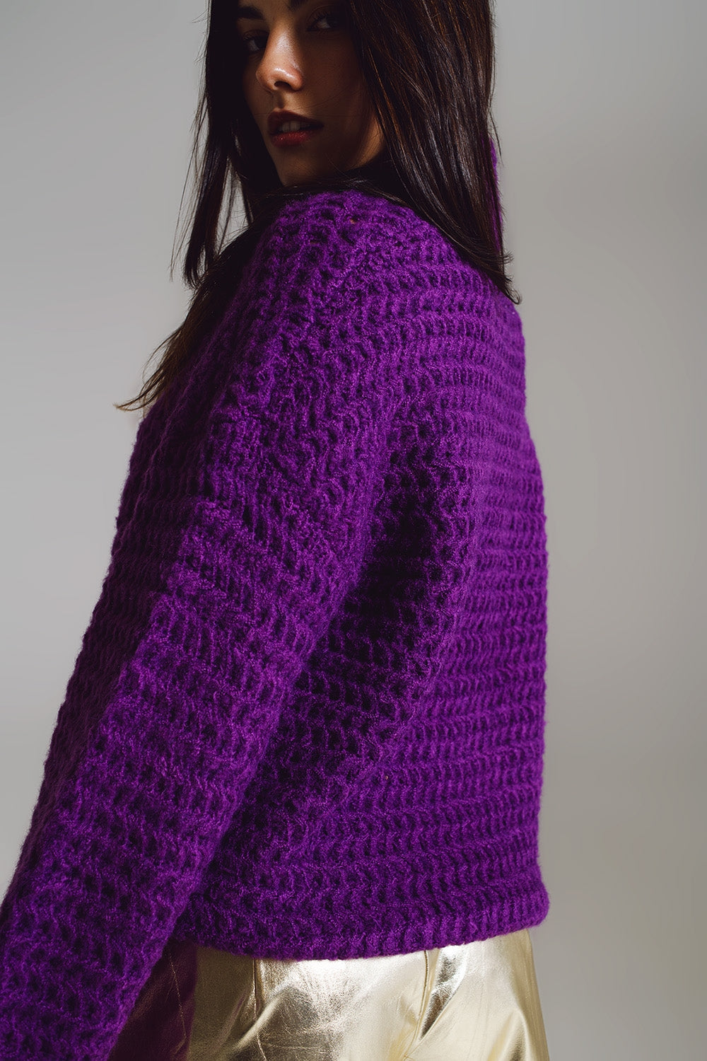 Waffle Knit Sweater With Turtle Neck
