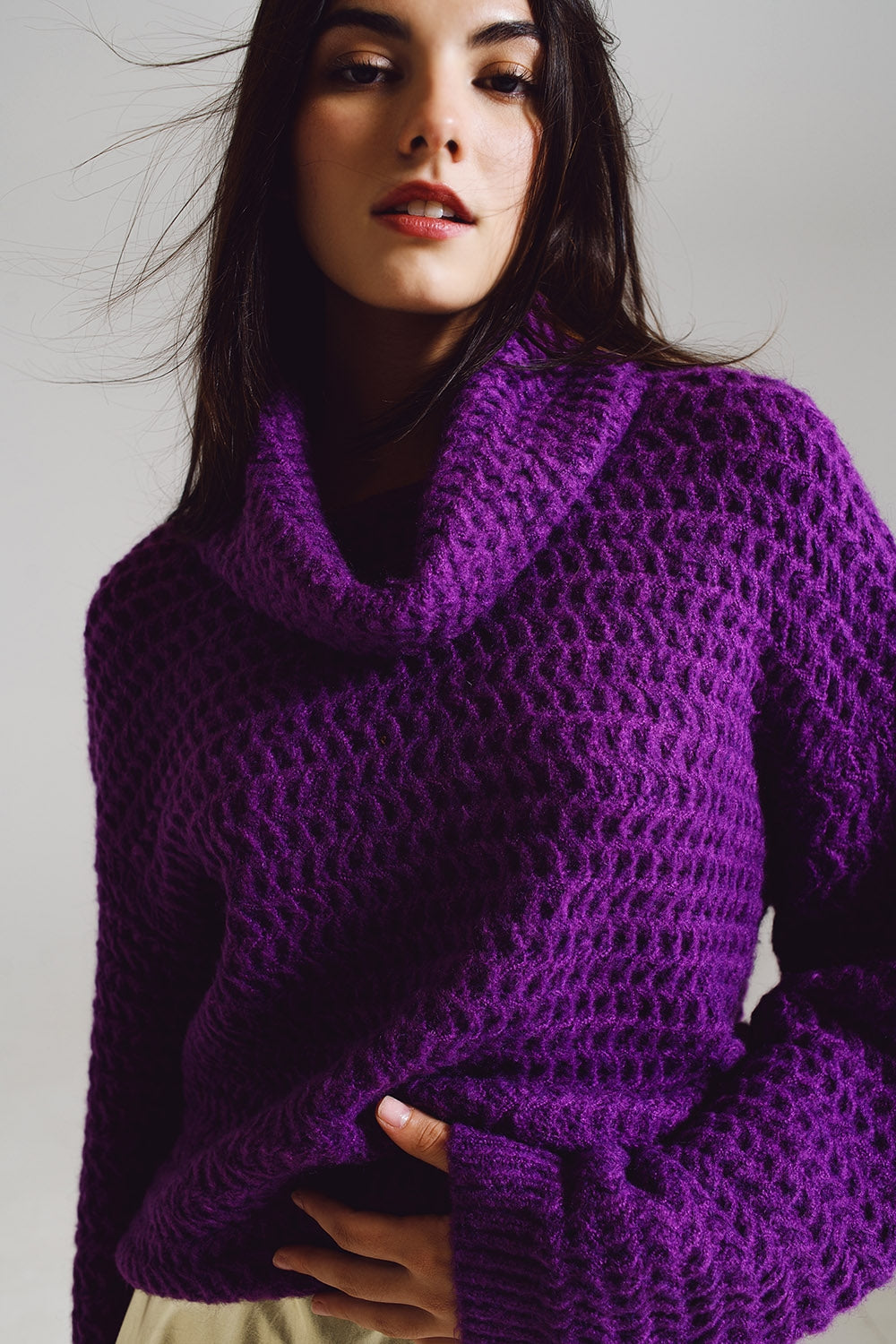 Waffle Knit Sweater With Turtle Neck