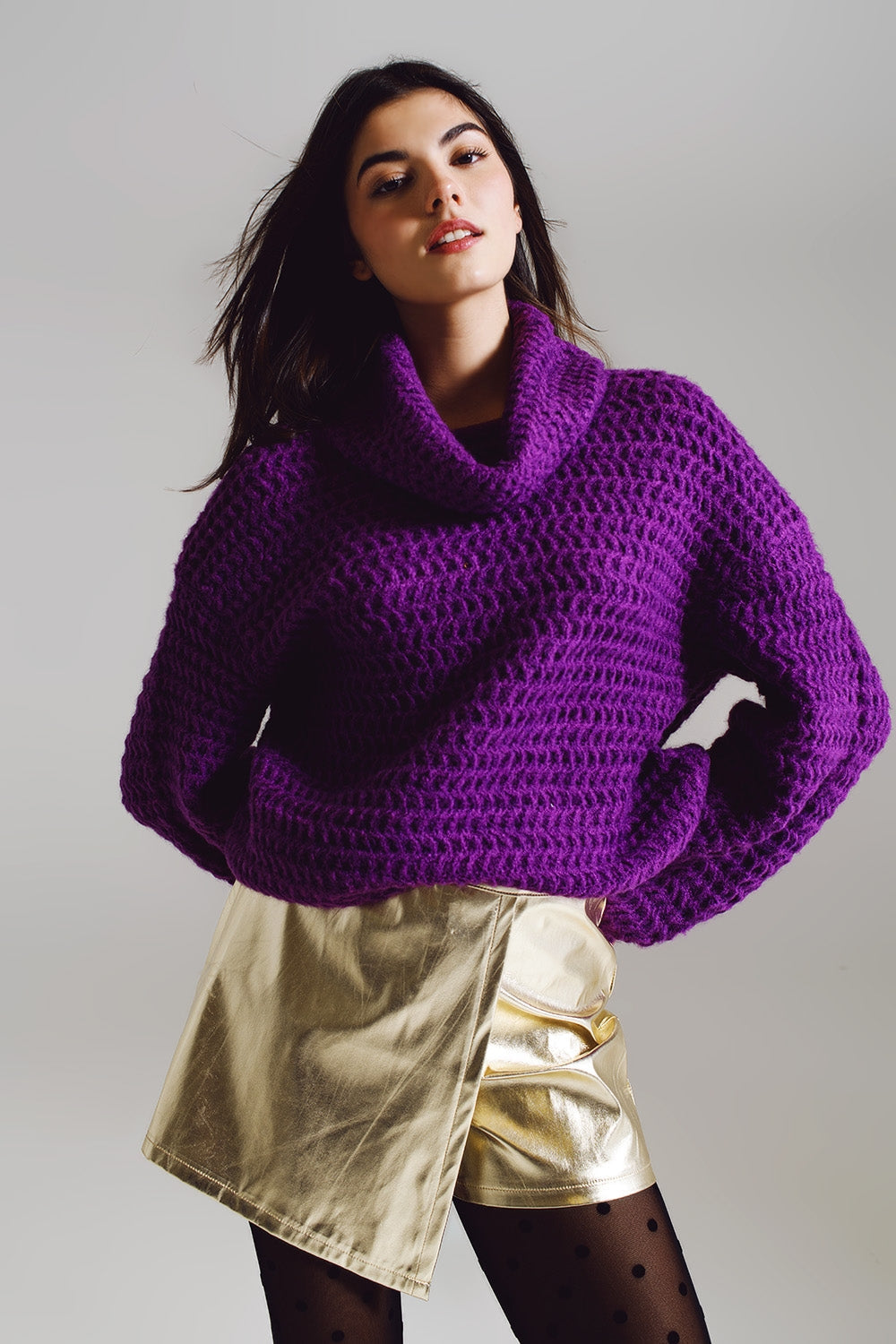 Waffle Knit Sweater With Turtle Neck